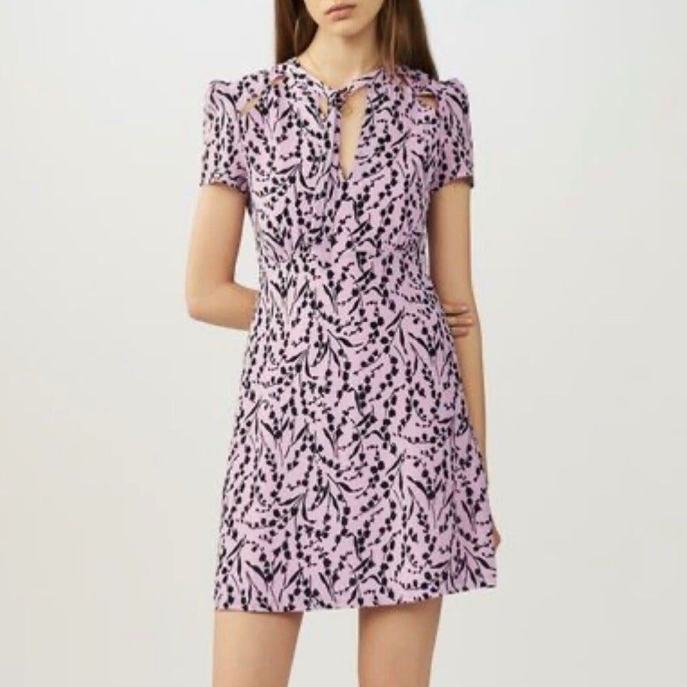 Maje 100% Silk Rambao Botanical Cutout Mini Dress Lined Party Romantic Summer 1